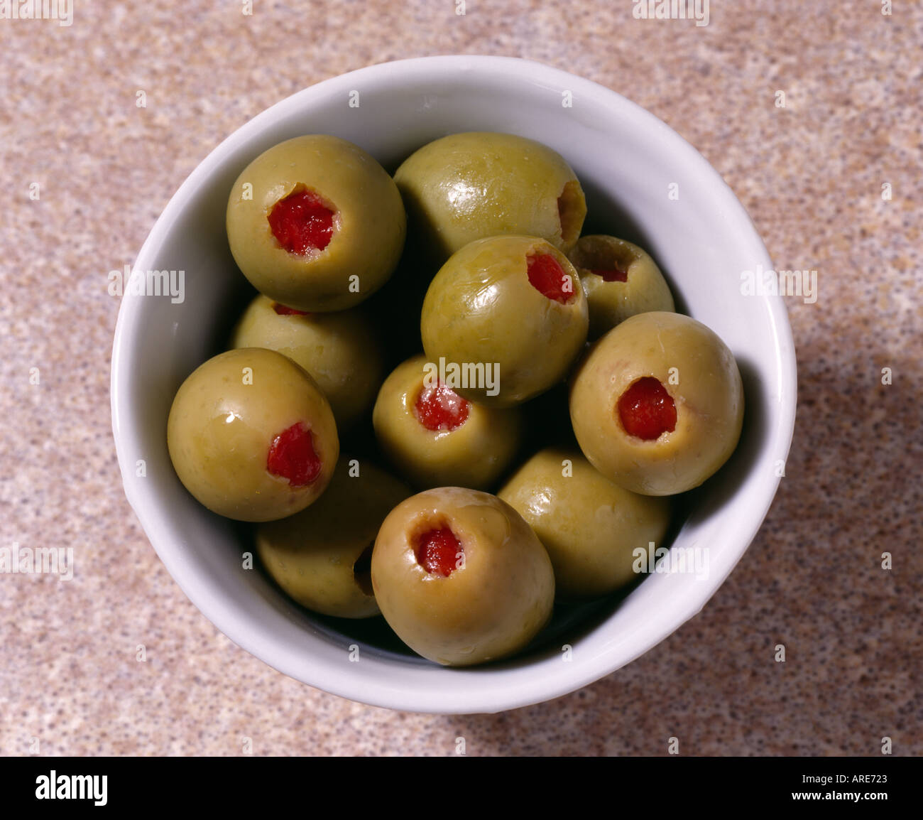 Spanish Green olives stuffed with pimento Stock Photo Alamy