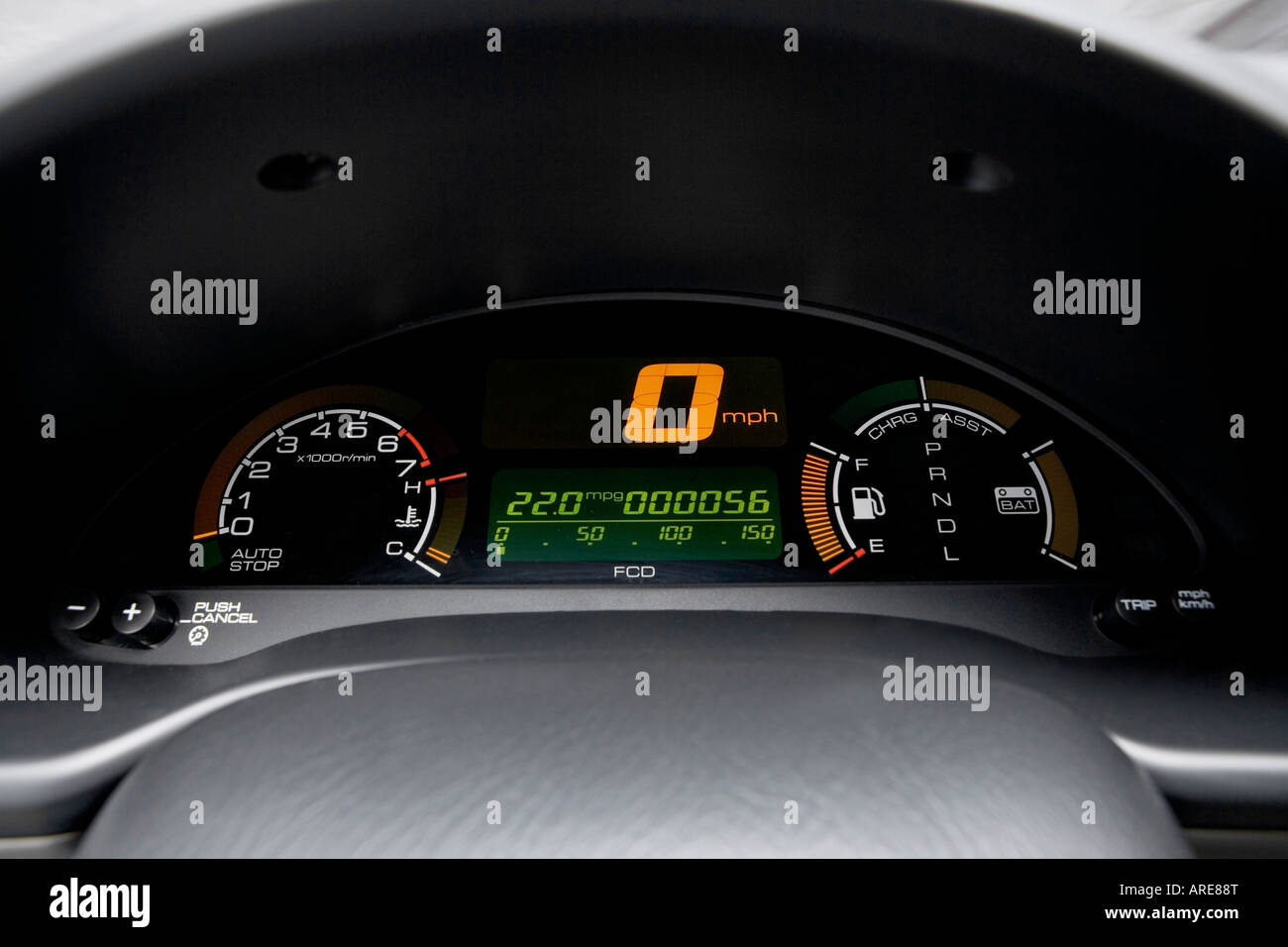 2006 Honda Insight Hybrid in Red - Speedometer/tachometer Stock Photo
