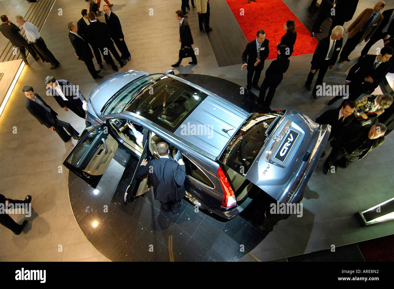 Aerial view of a stand at the Paris World Car Show. Stock Photo