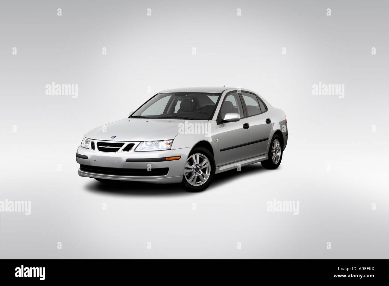 2006 Saab 9-3 2.0T in Silver - Front angle view Stock Photo
