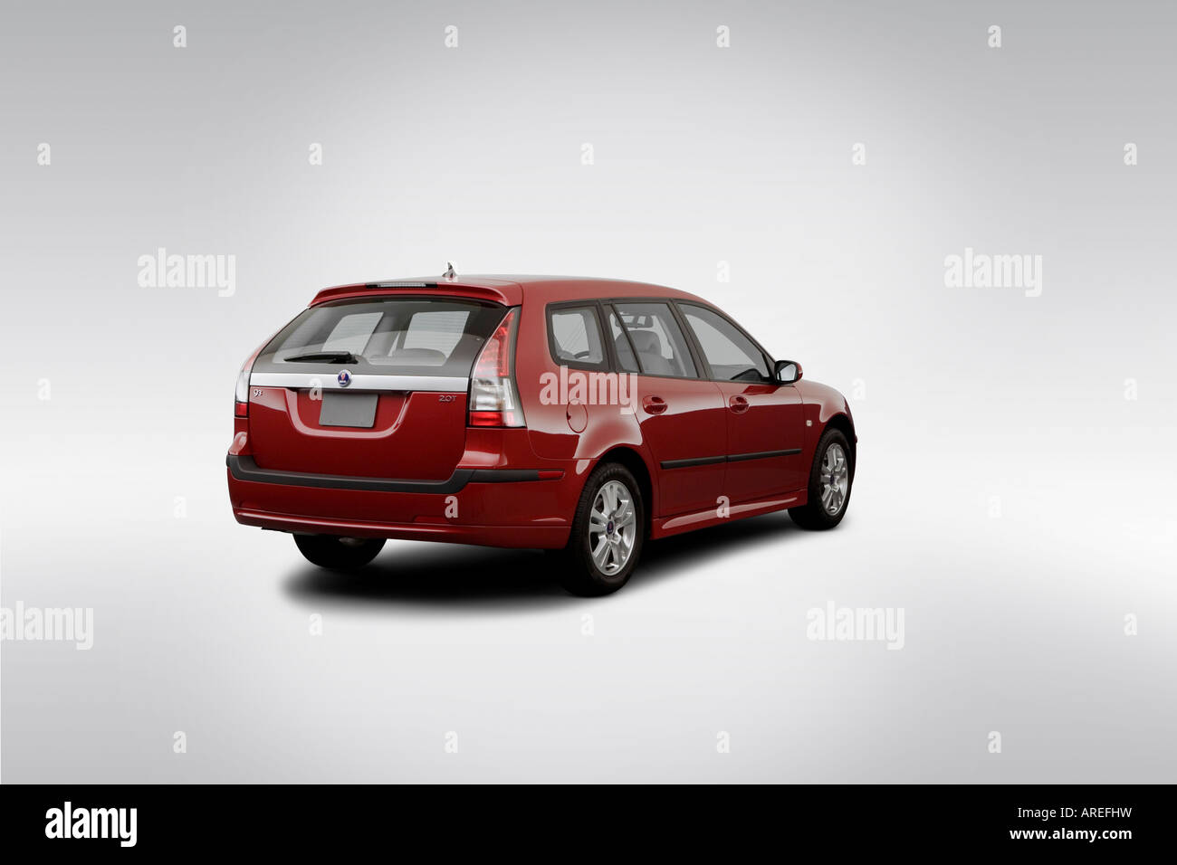 2006 Saab 9-3 2.0T Sport Combi in Red - Rear angle view Stock Photo