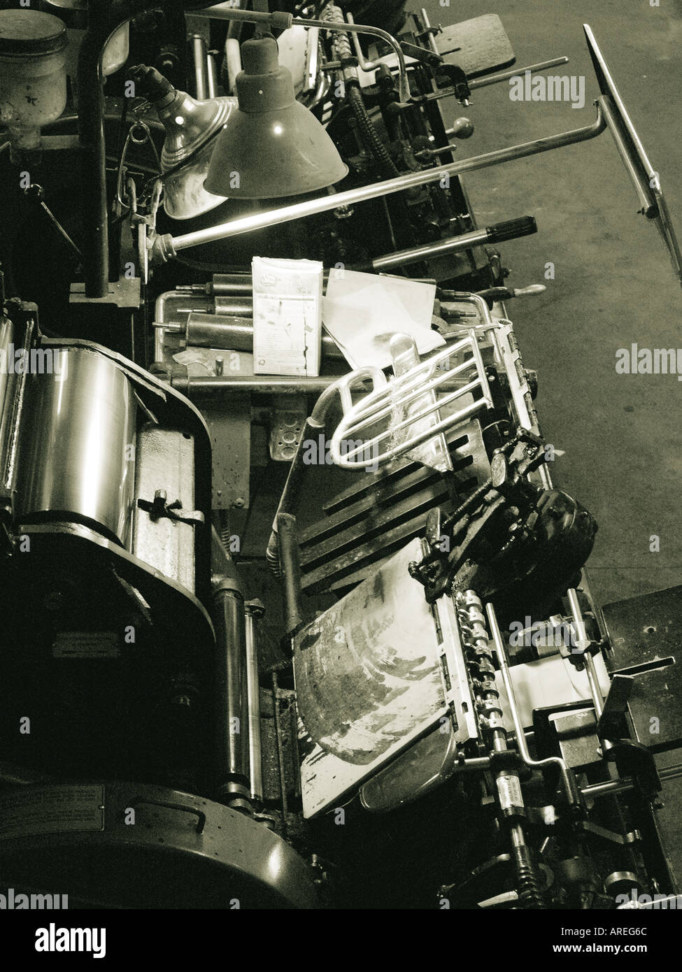 Heidelberg printing presses in use in an art print shop Stock Photo Alamy