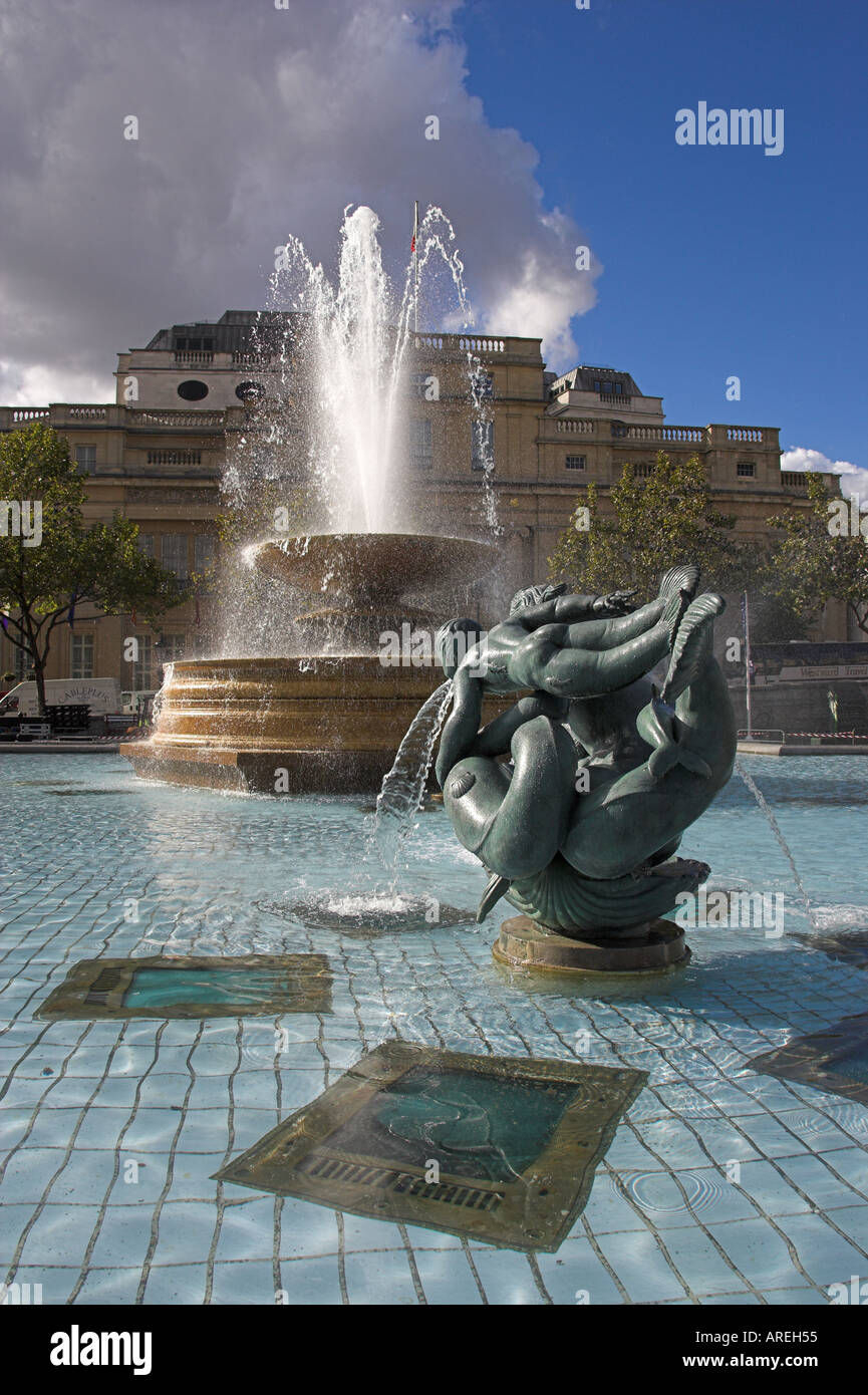 Statue and Fountain, Trafalgar Square, London Stock Photo