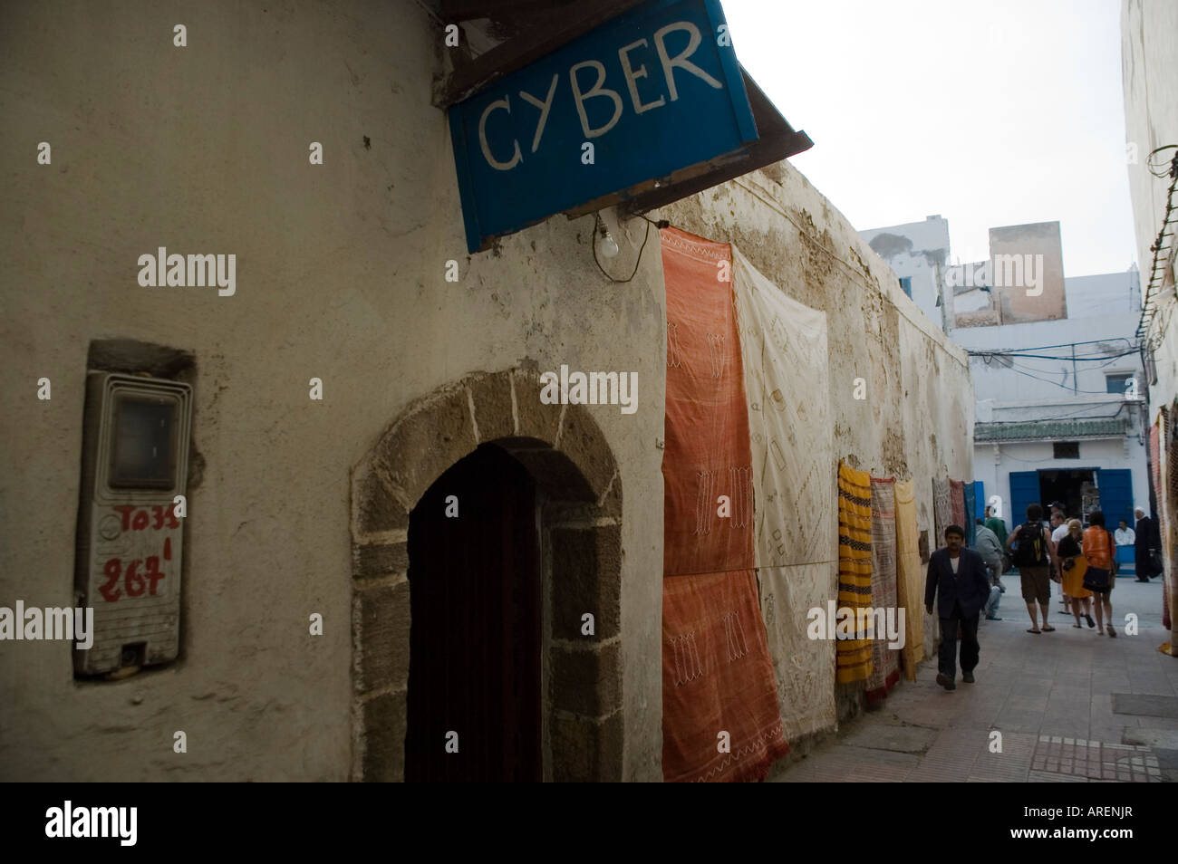 Cybercafe in the Essaouira streets, Morocco, africa Stock Photo