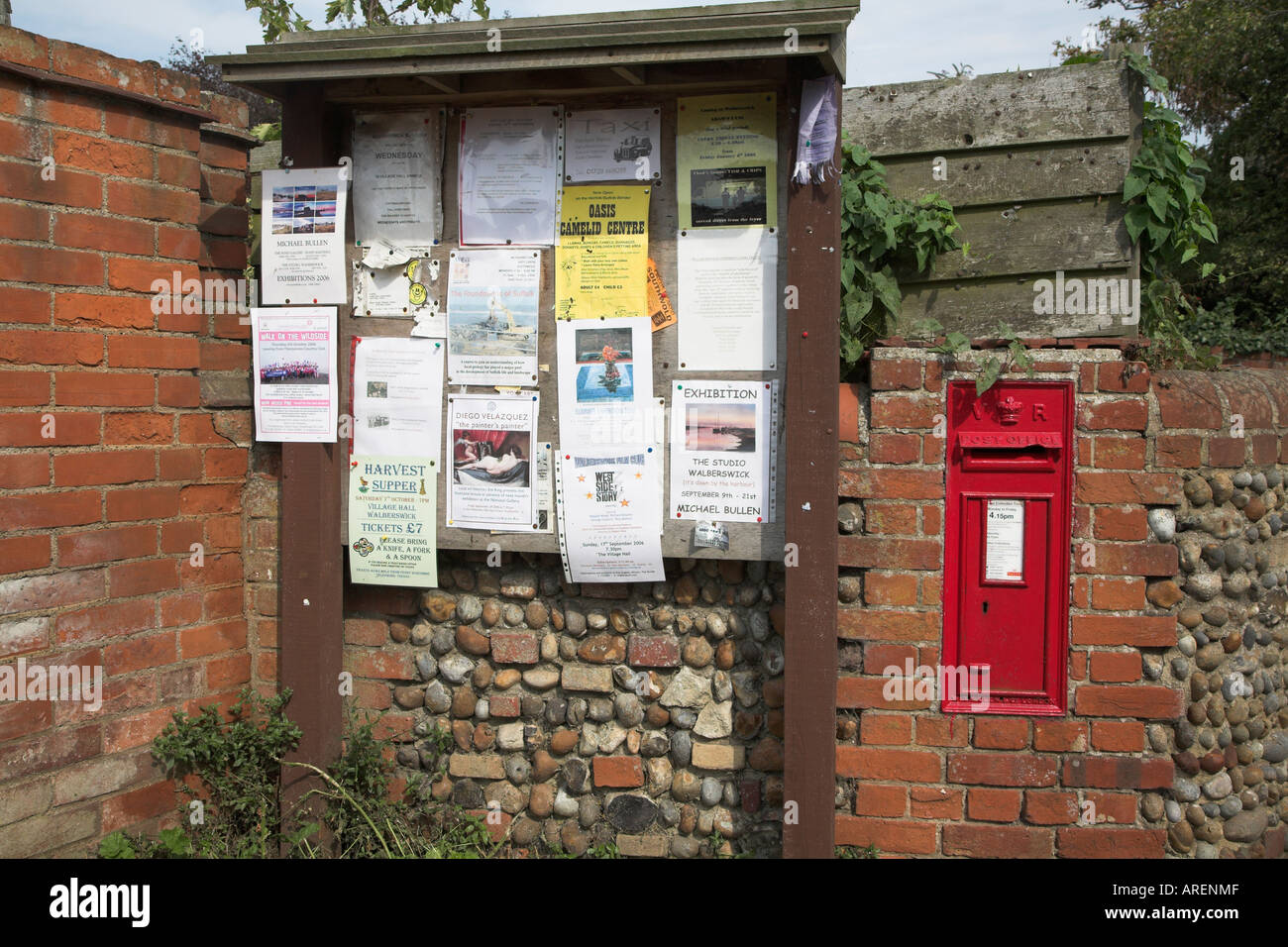 Village community noticeboard and post box Walberswick, Suffolk, England Stock Photo Alamy