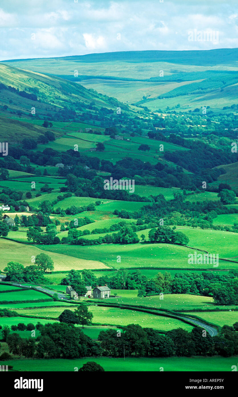 Sedbergh and Garsdale from Winder on the edge of the Howgill fells Cumbria Stock Photo