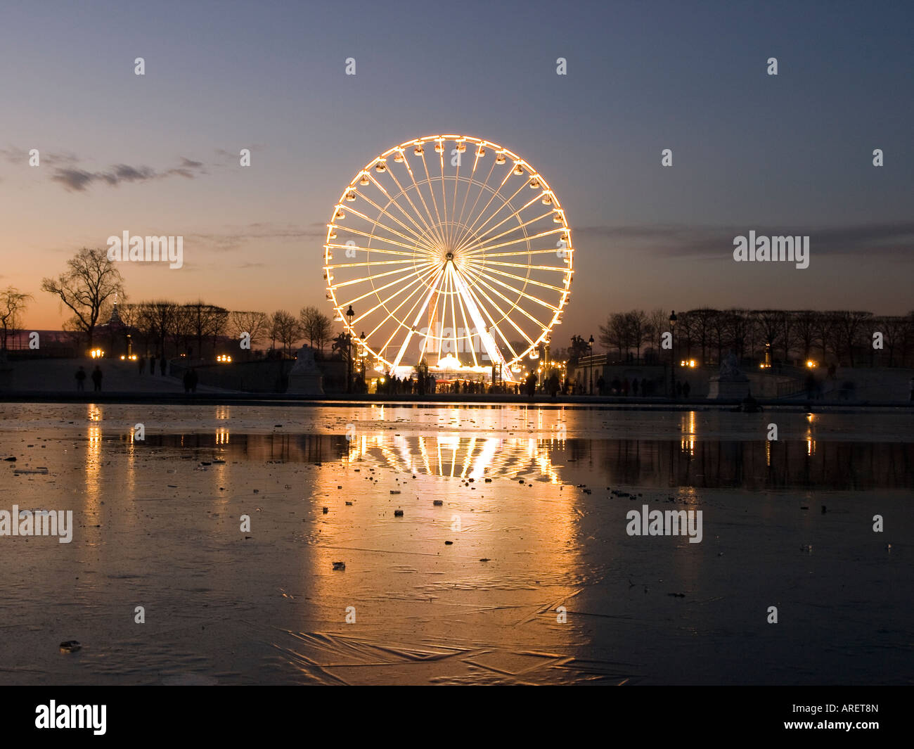 View on the ferris wheel and the obelisk of the Concorde place, Paris, France. Stock Photo