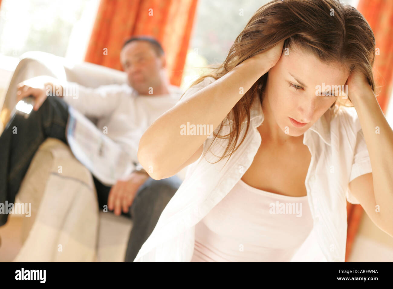 Woman fed up of partner Stock Photo Alamy