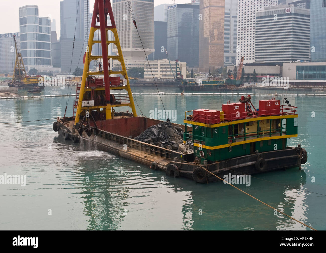 Chinese land reclamation barge, Hong Kong Stock Photo