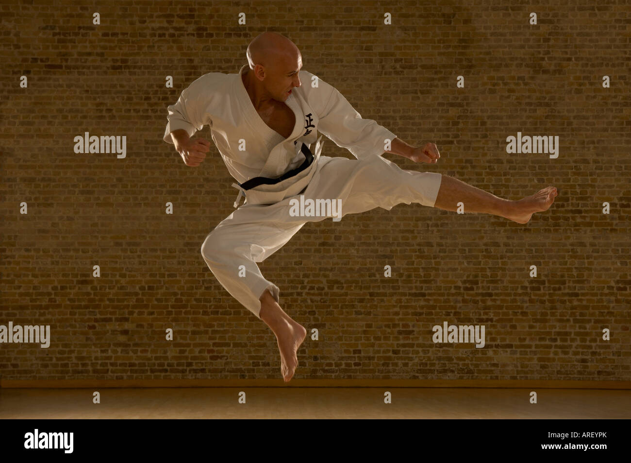 Karate man kicking Stock Photo Alamy