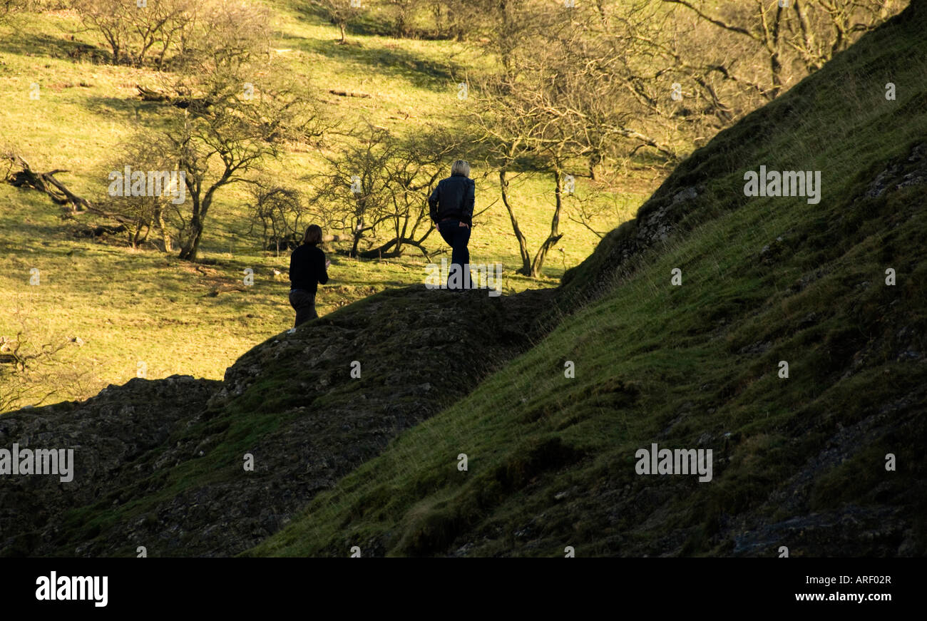 Hill walking in Dovedale Dove Dale Peak District Derbyshire EDITORIAL USE ONLY Stock Photo