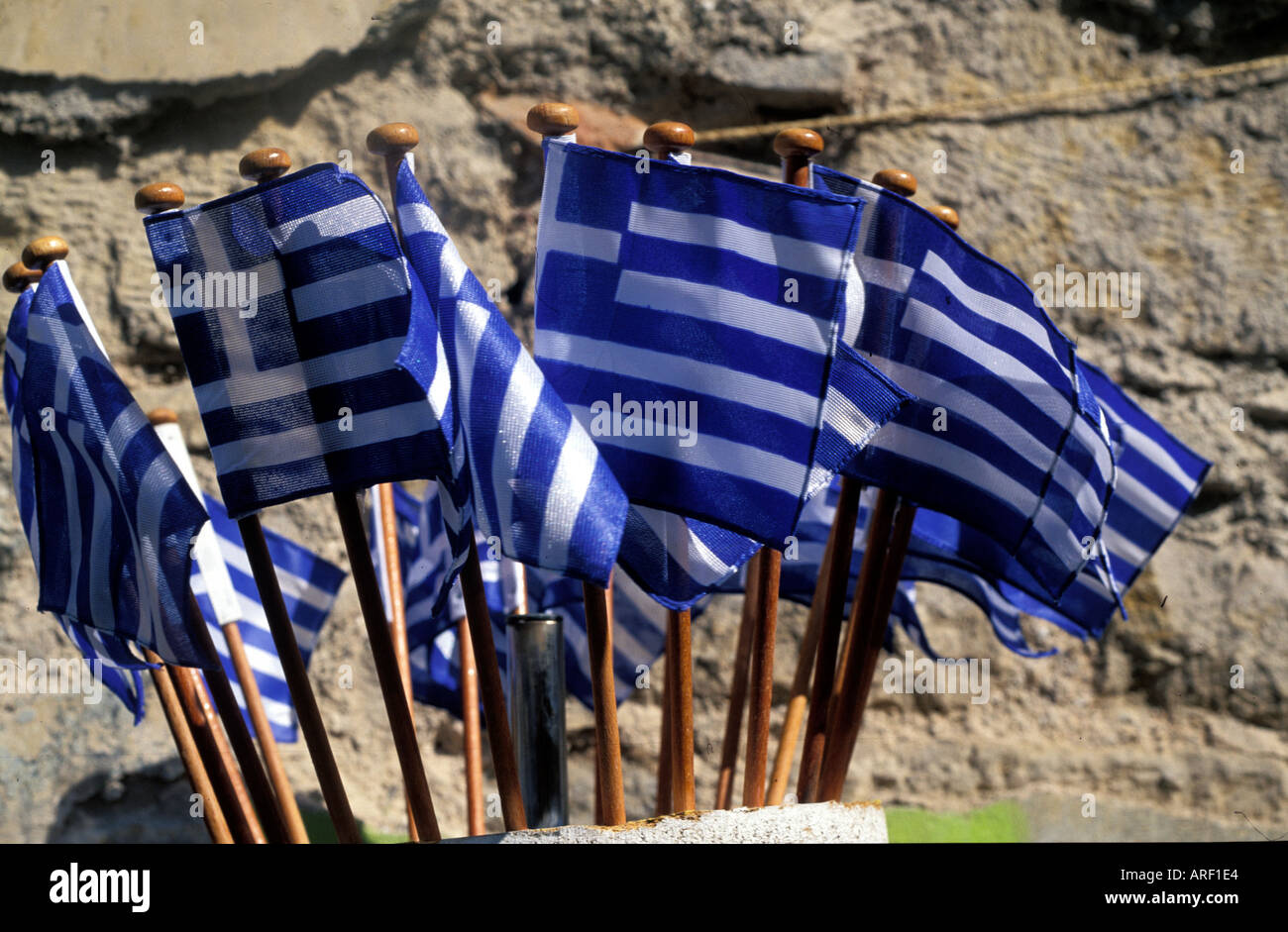 Greek flags for sale in Plaka Old Quarter central Athens Greece Stock