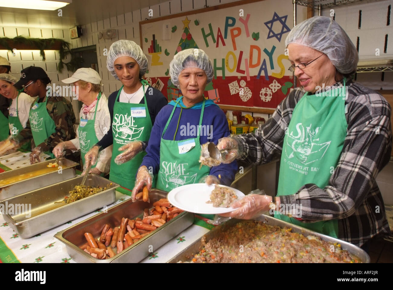 USA Washington DC Community volunteers at a soup kitchen Stock Photo