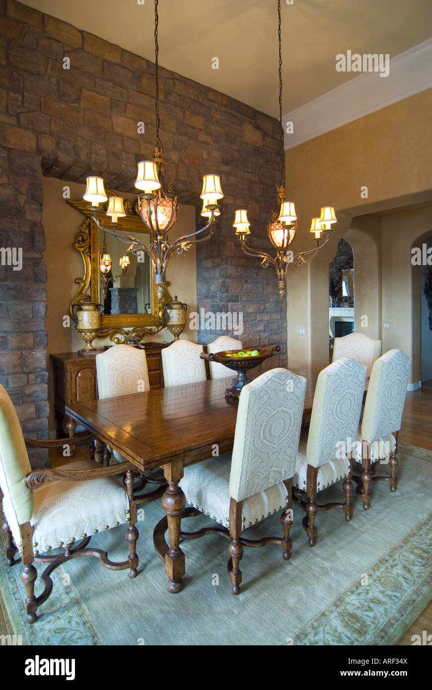 Upscale formal dining room Stock Photo