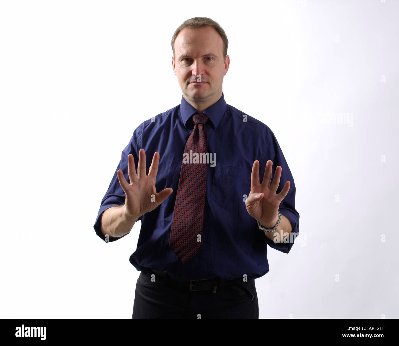 Man Showing Nine on his hands Stock Photo