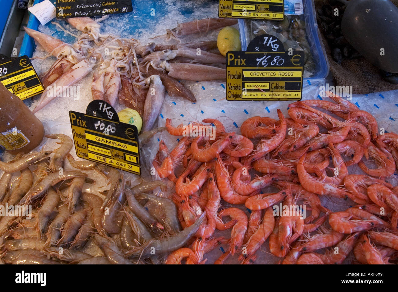 Seafood stall outdoor market Ramatuelle Var Provence Cote d'Azur France Stock Photo
