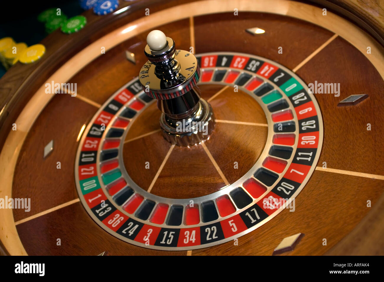 Roulette Wheel chips close angled Stock Photo Alamy