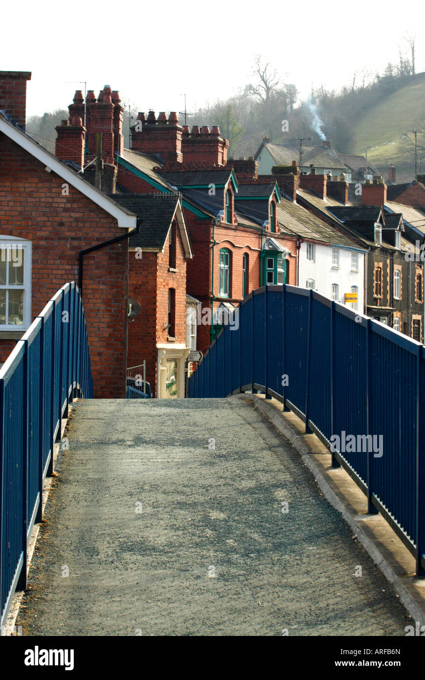 Wales Llanfair Caereinion pedestrian bridge over River Banwy Stock