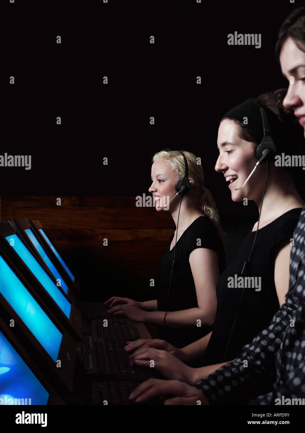 Line of telephone operators Stock Photo Alamy
