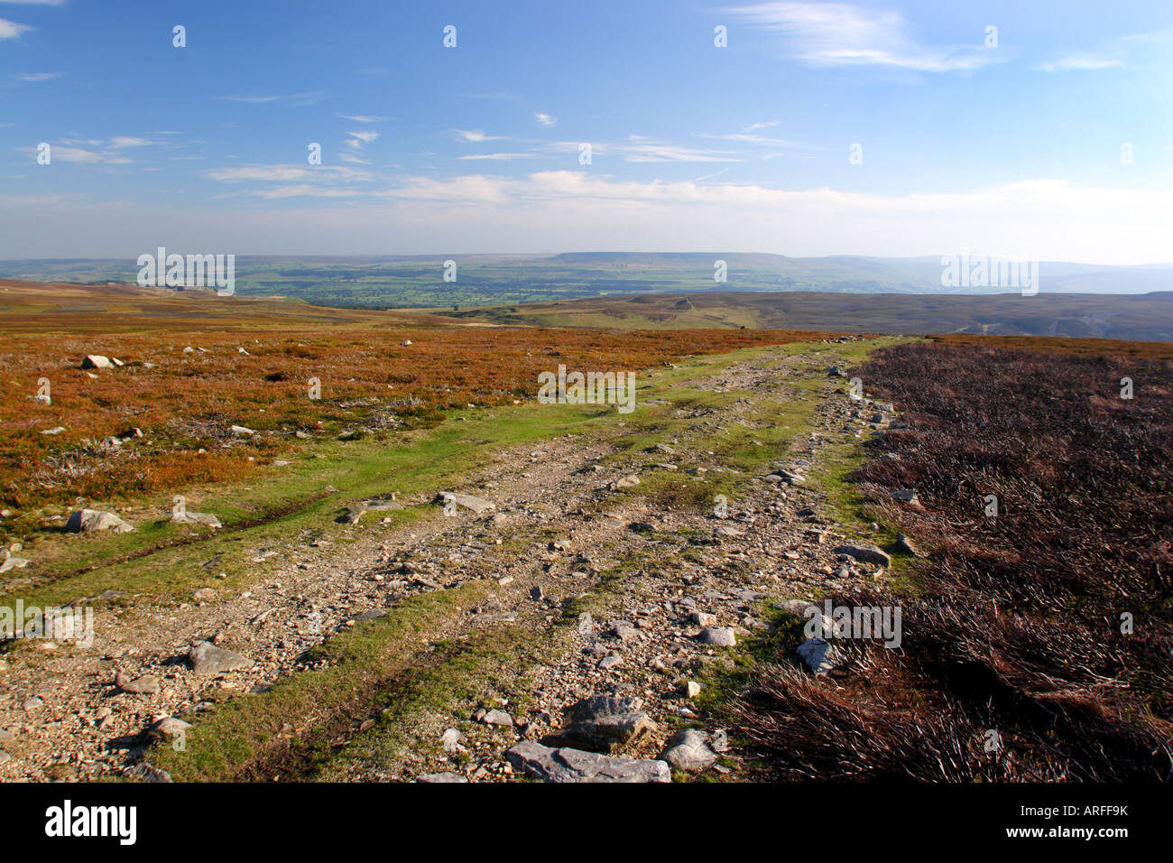 Europe England Yorkshire moorland plateau showing controlled burn Stock Photo