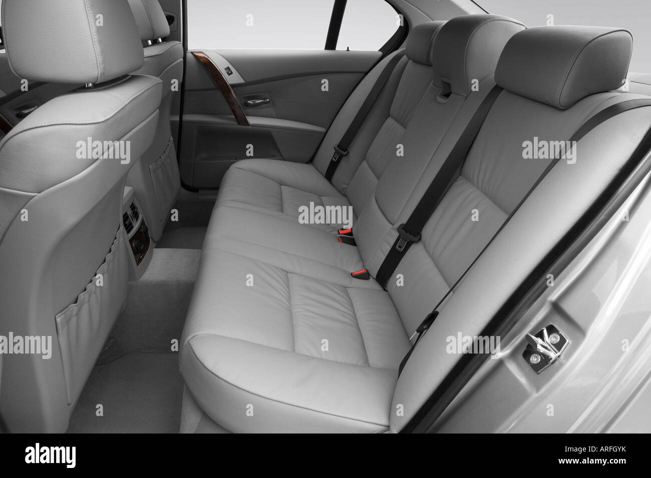 2007 BMW 5-series 550i in Silver - Rear seats Stock Photo