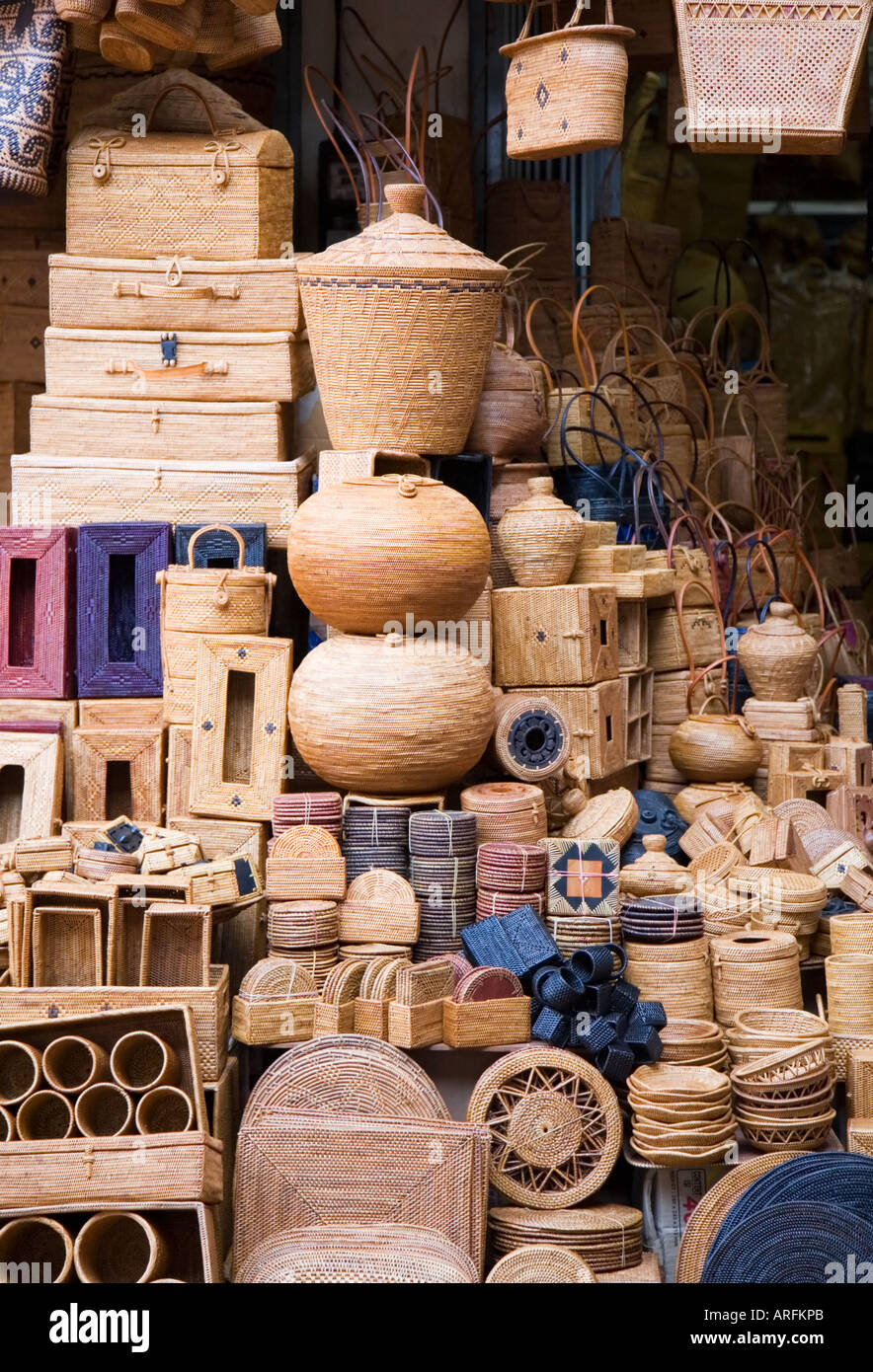 Traditional local handmade wicker baskets for sale in a local craft shop, Bali, Indonesia Stock Photo