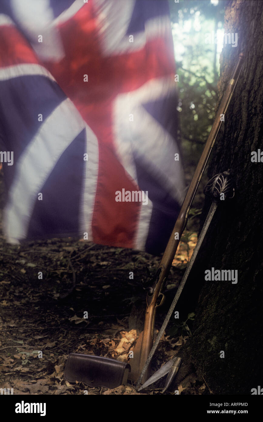 revolutionary war drum flag rifle musket sword British flag Stock Photo ...