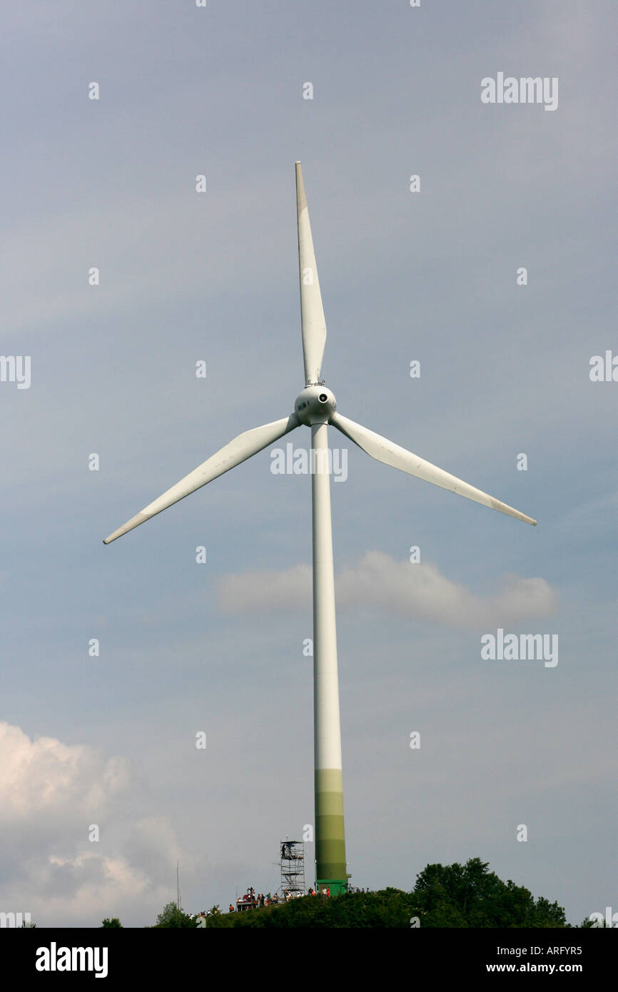 Wind turbine close to the Allianz Arena football stadium in Munich