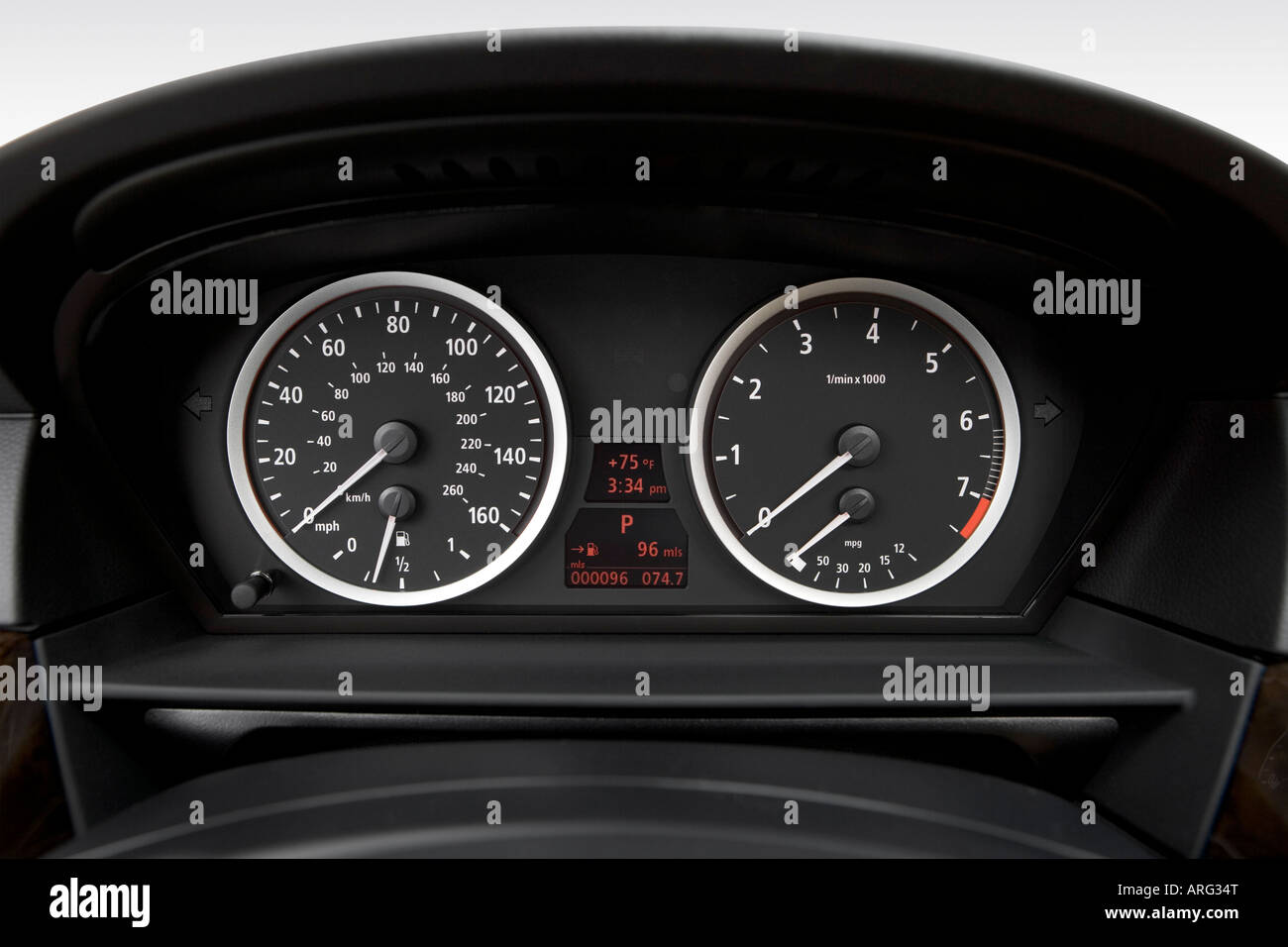 2007 BMW 5series 530i in White Speedometer/tachometer Stock Photo