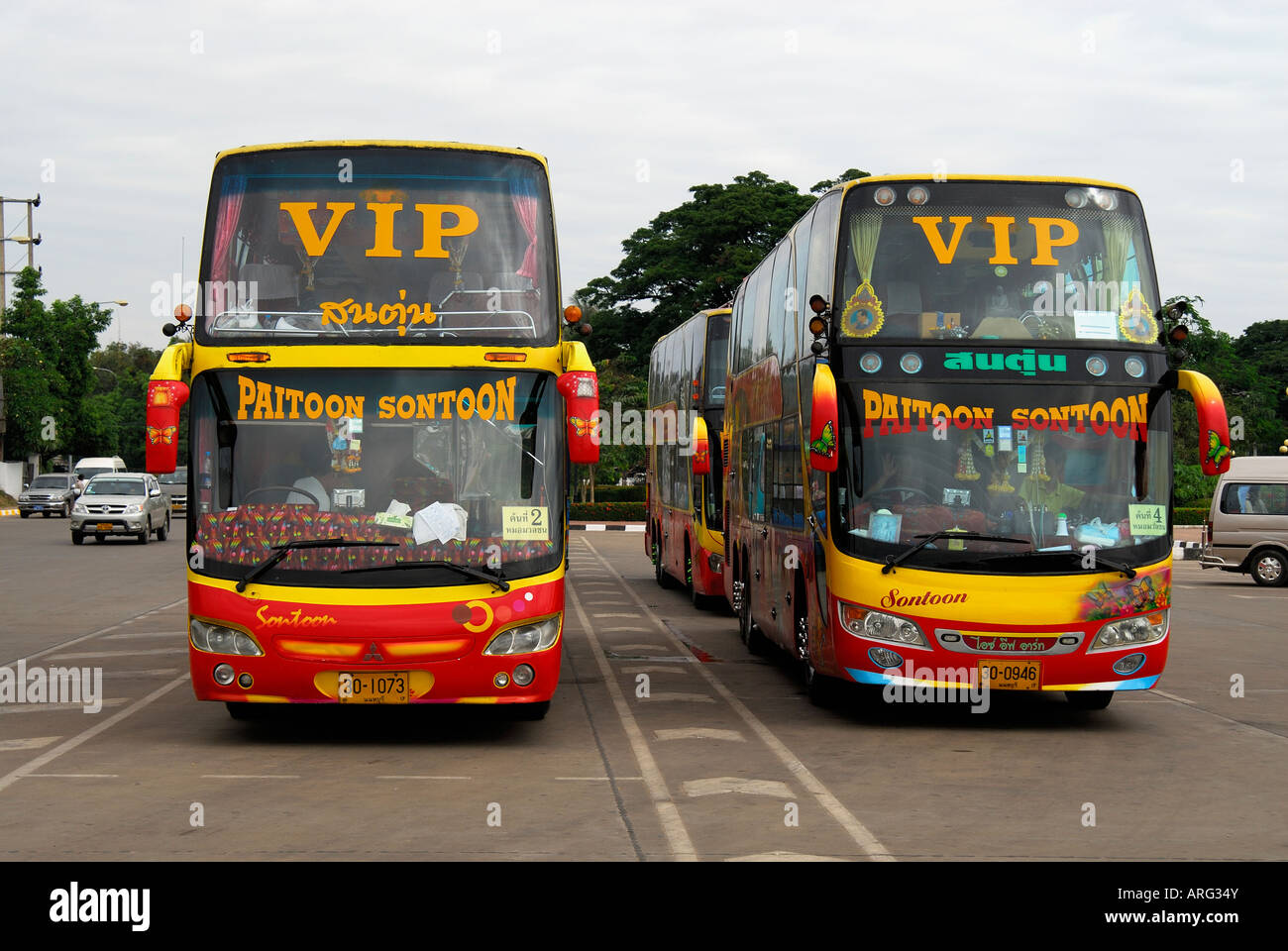 Thai tour buses visiting Vientiane, Laos Stock Photo - Alamy
