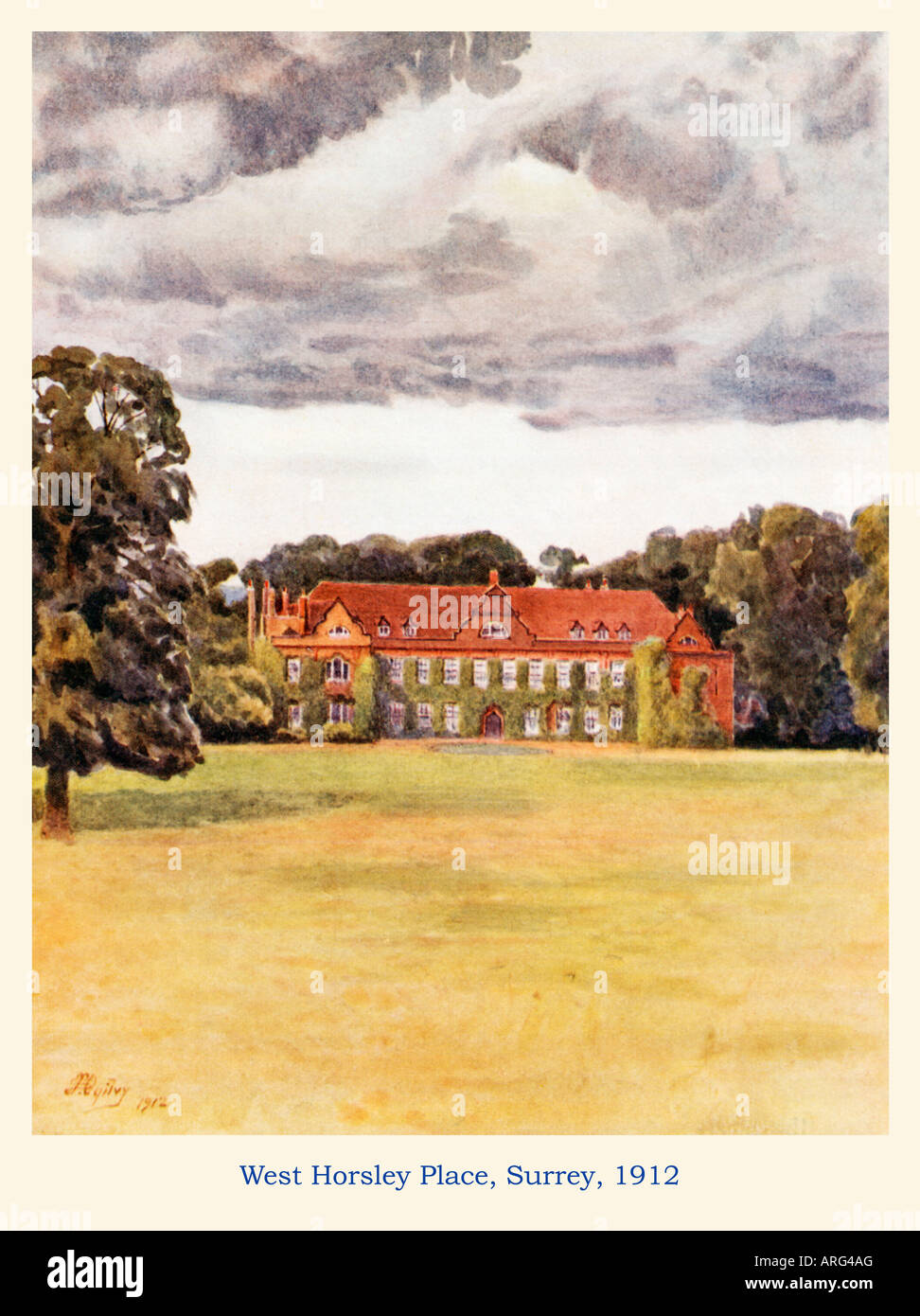 West Horsley Place Surrey 1912 watercolour of the house owned in turn