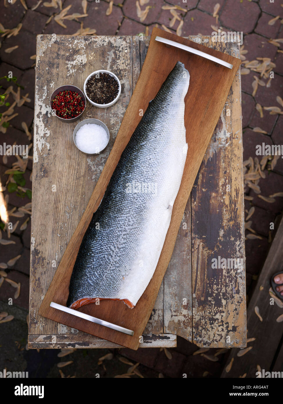 Piece of Fish on Grilling Plank Stock Photo Alamy