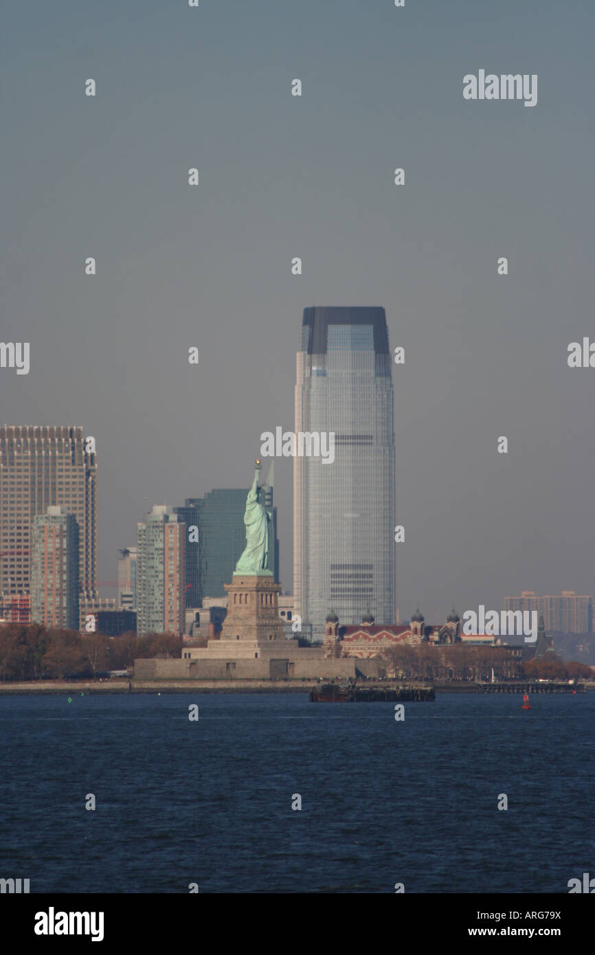 Statue of Liberty and Jersey City skyline including 30 Hudson Street