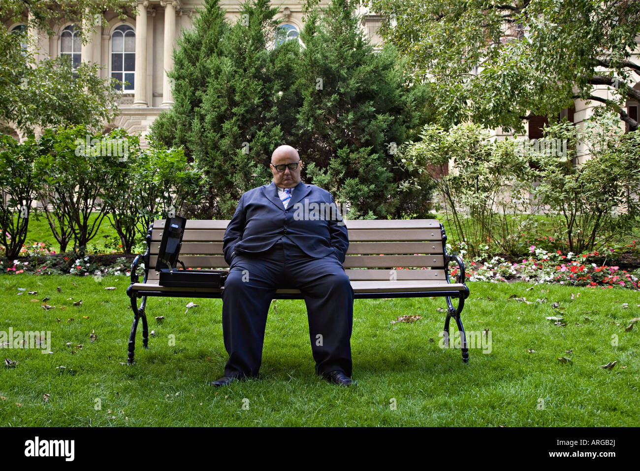 Businessman on Park Bench, Toronto, Ontario, Canada Stock Photo Alamy