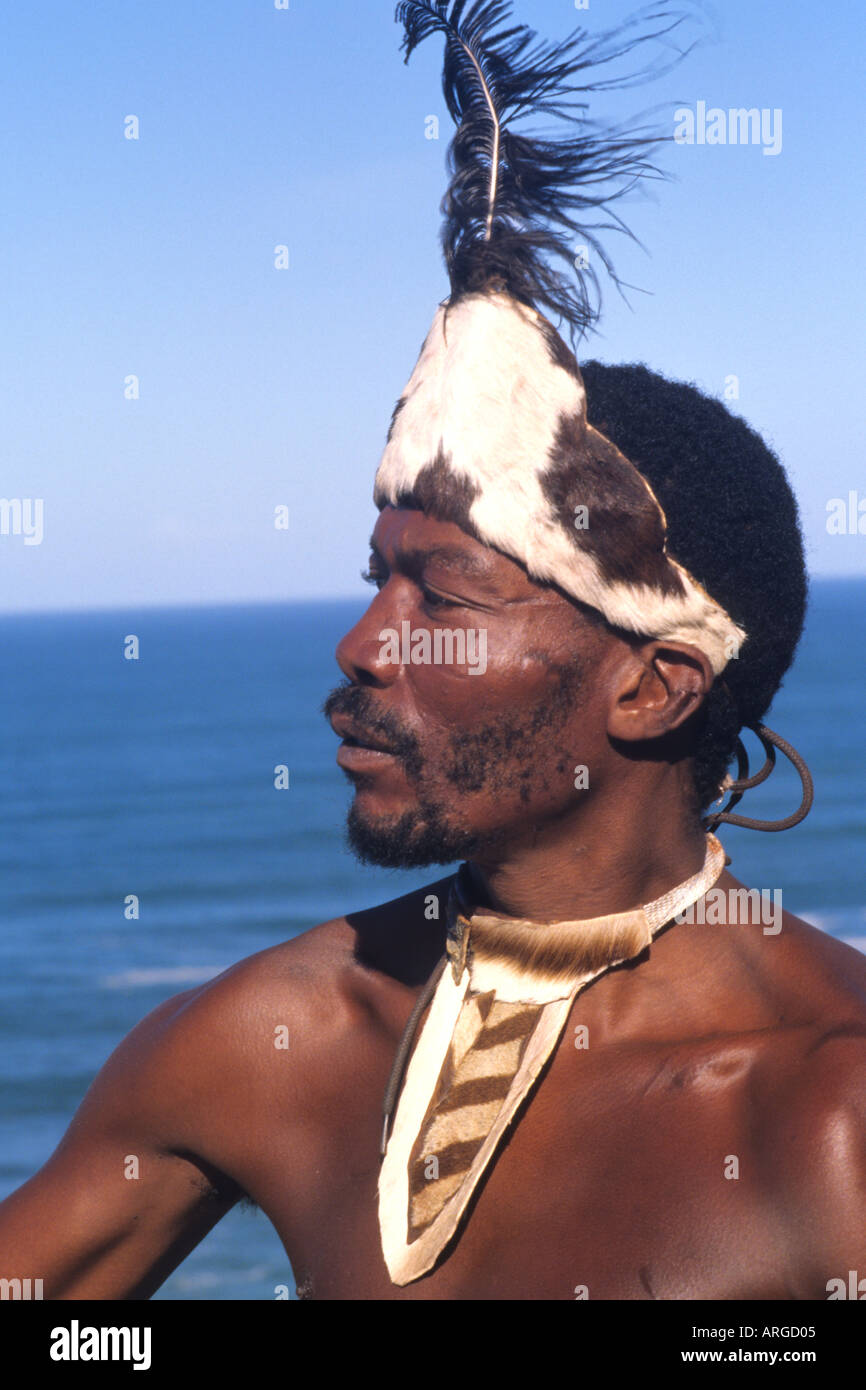 Native Pondo Tribe Warrior in South Africa on the Water Near Wilderness Stock Photo