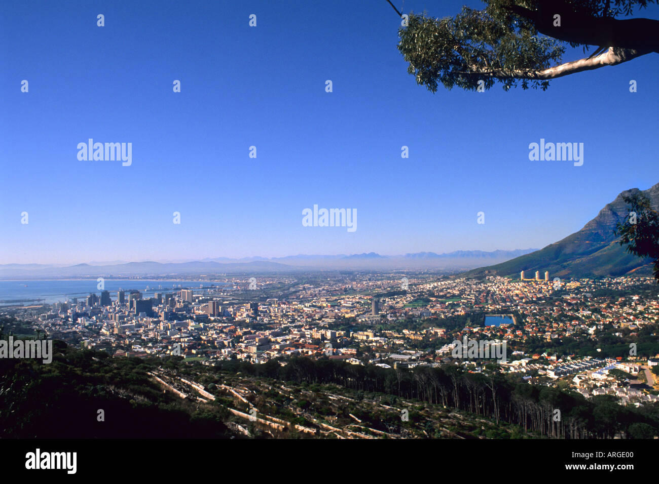 Aerial of Cape Town and Tabletop Mountain in South Africa Stock Photo