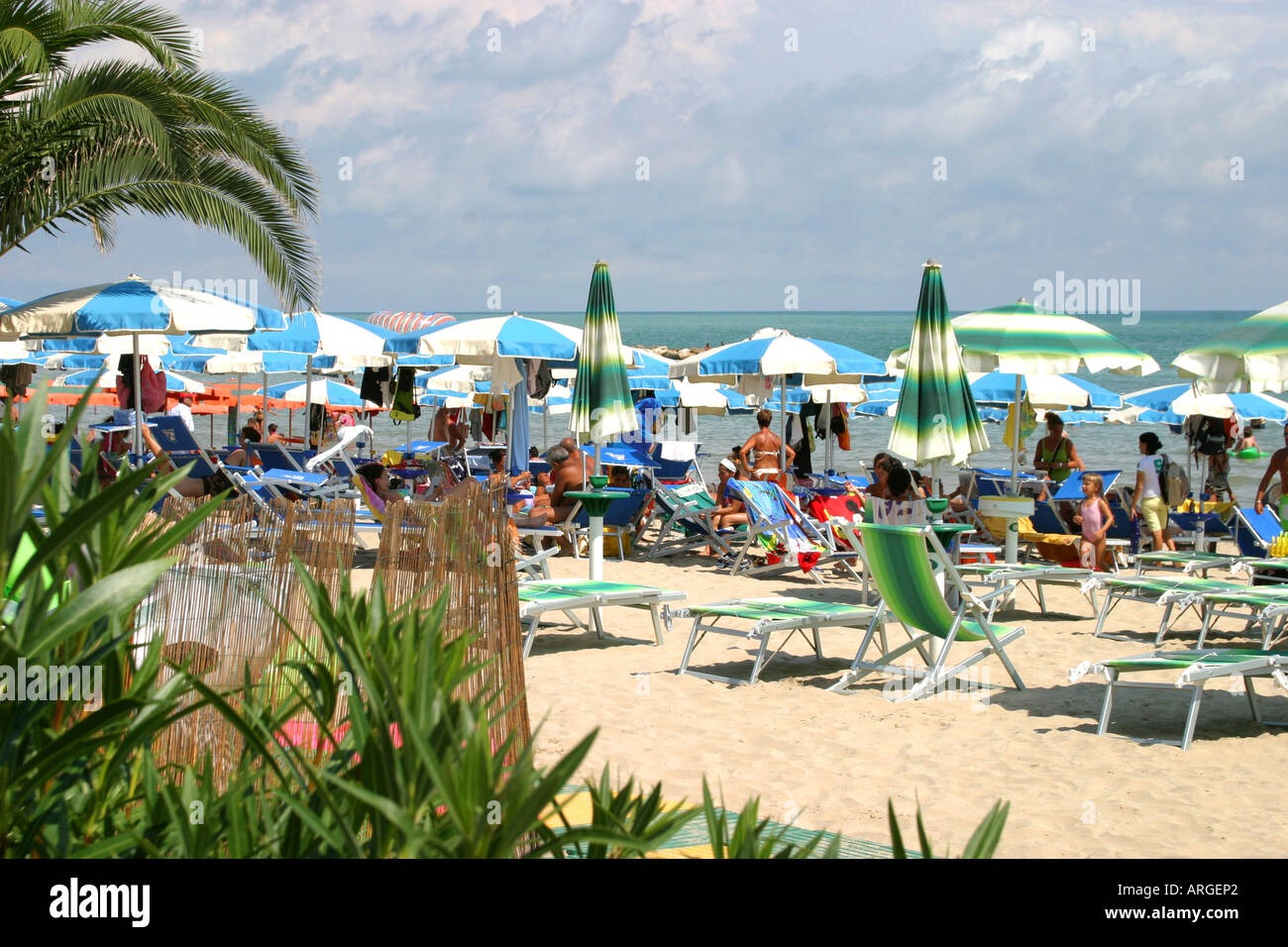 visitors enjoy beautiful Grottammare's spectacular facilities  in Le Marche,Italy Stock Photo