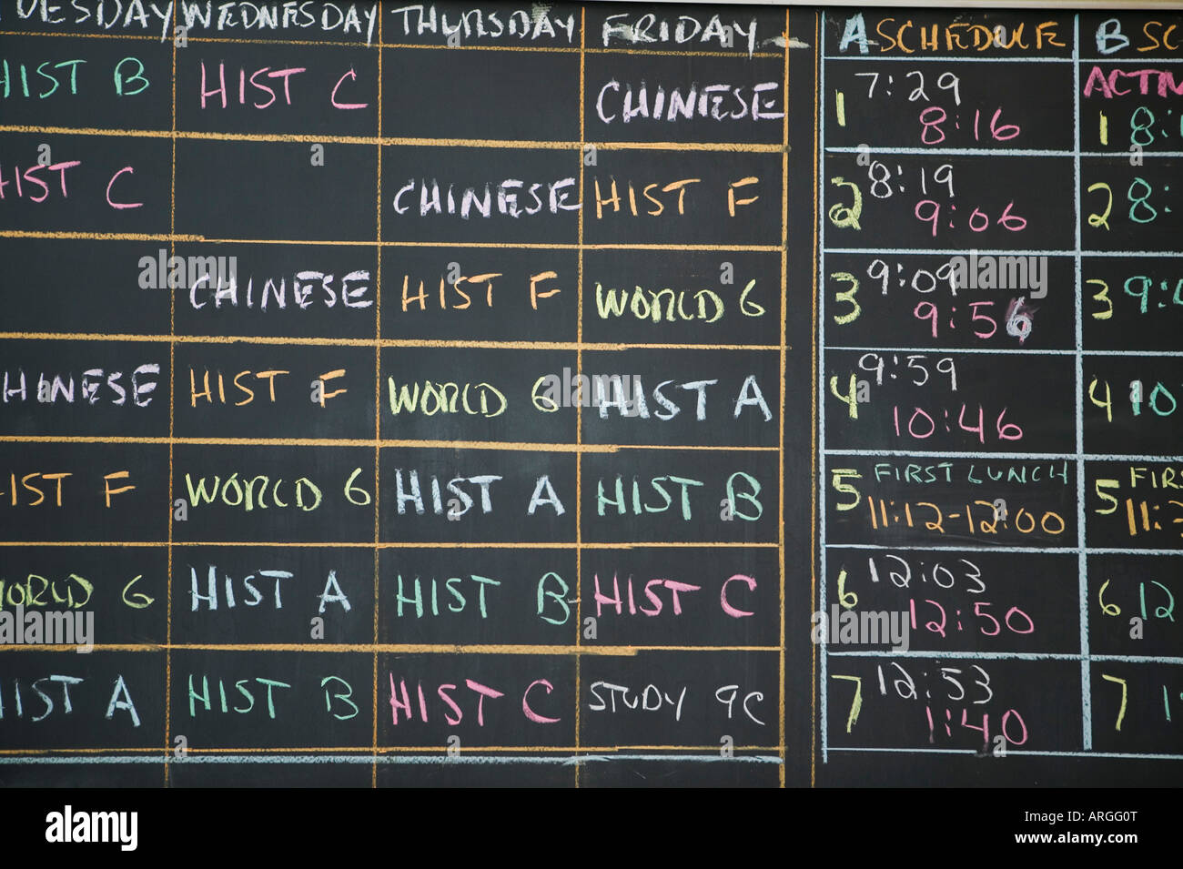 class-schedule-on-blackboard-stock-photo-alamy