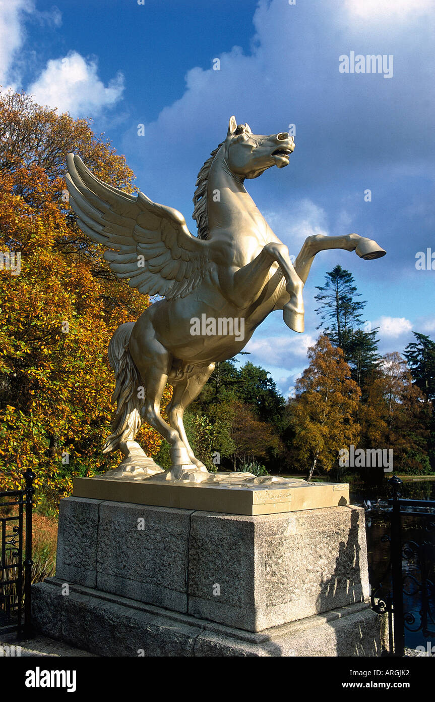 A statue of a guilded Pegasus at Powerscourt Gardens Stock Photo