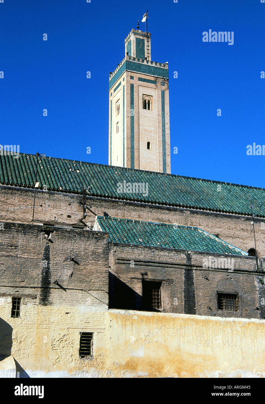 Typical Minaret Fes el Bali the Old Medina Fez Fès-Boulemane Northern Morocco North Africa Stock Photo