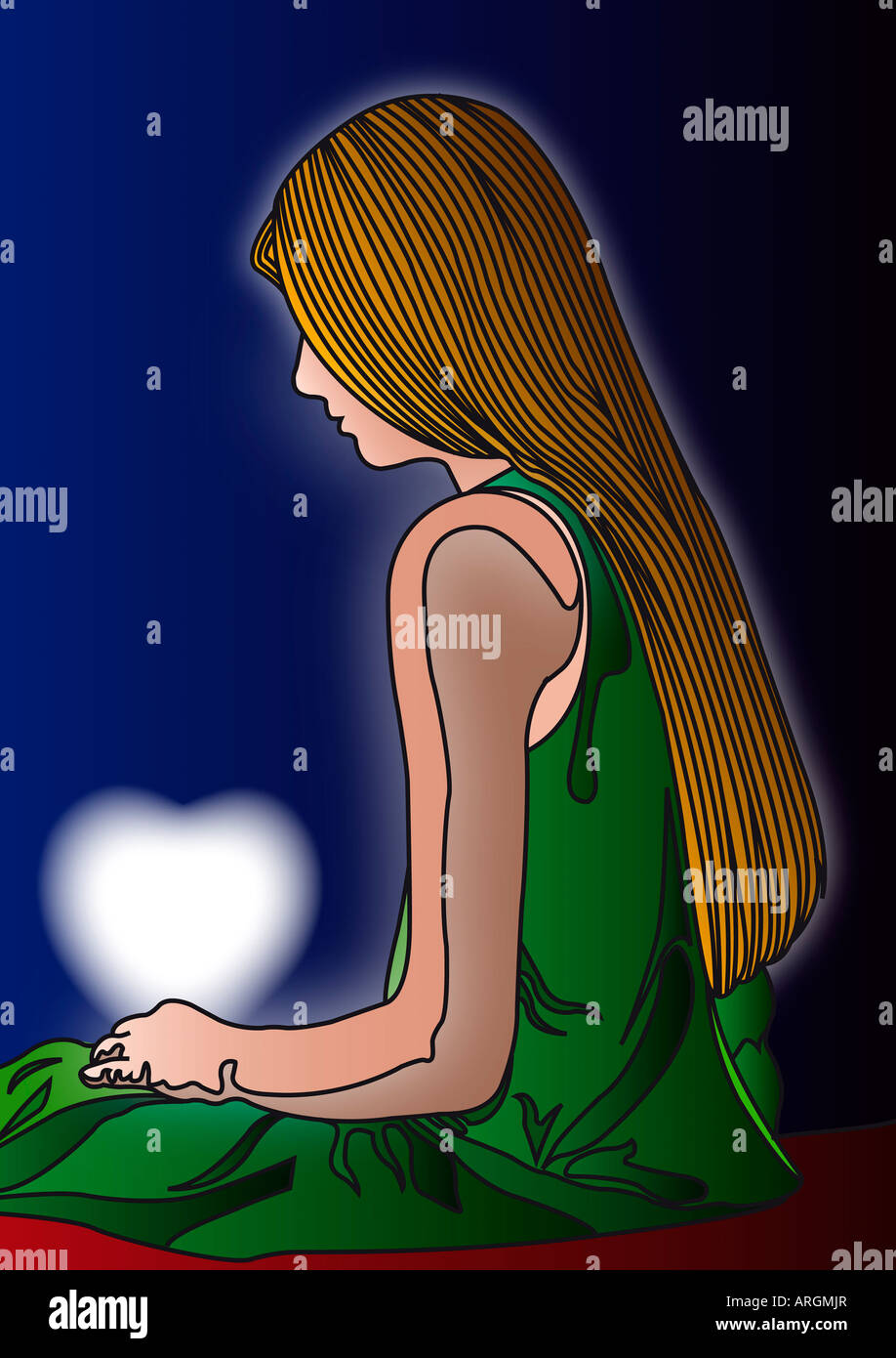 Illustration of Girl with Glowing Heart Stock Photo