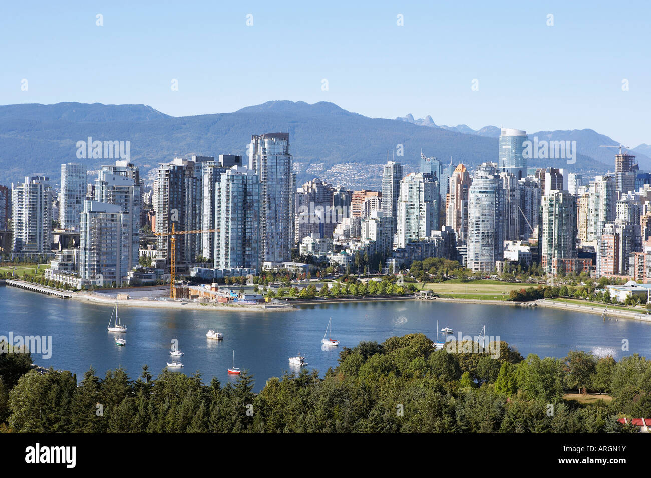 Vancouver canada skyline aerial over hi-res stock photography and ...