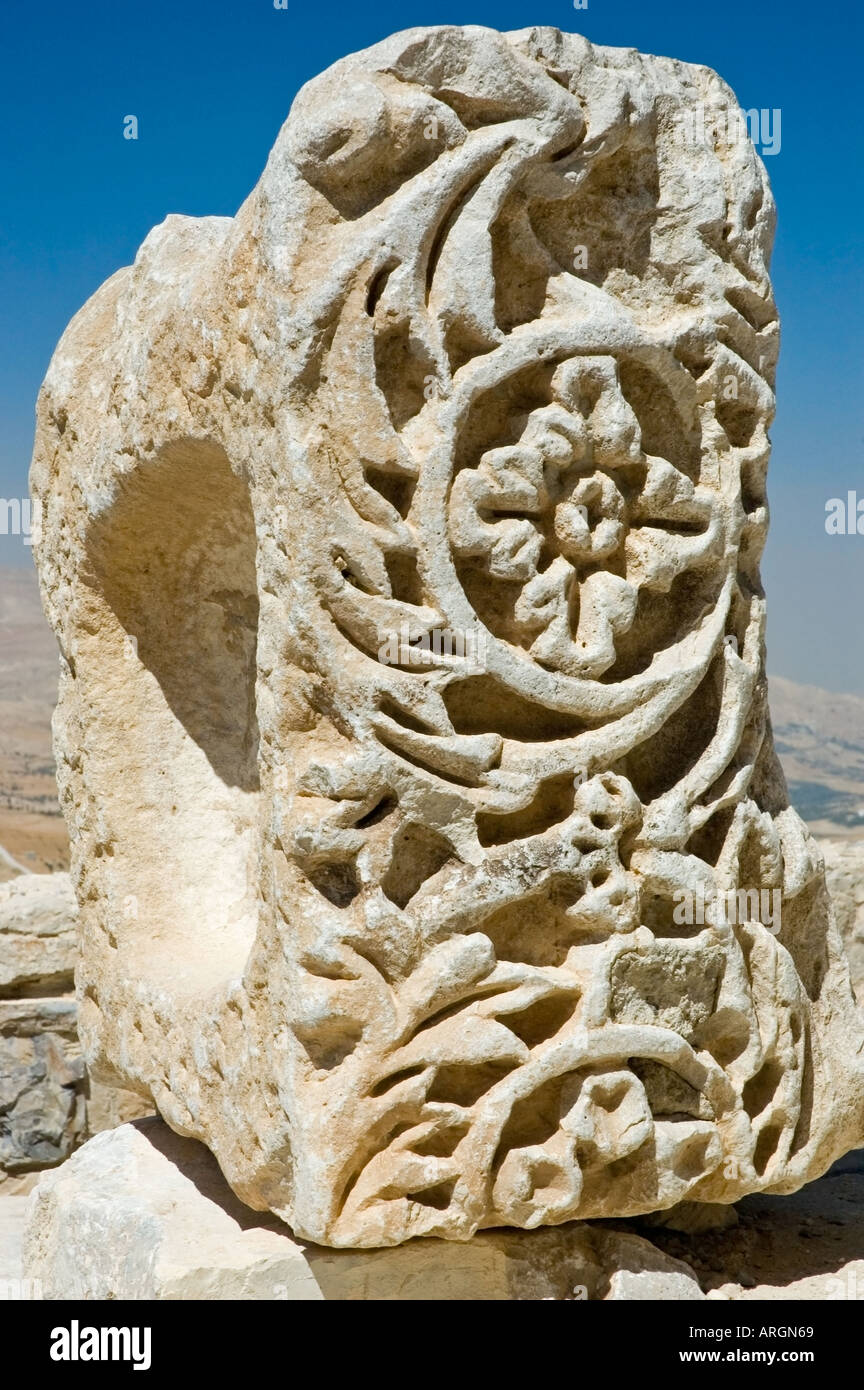 Stone carving, Karak, Kerak, Crusader castle, redoubt, Hashemite Kingdom of Jordan, Middle East. DSC 5300 Stock Photo