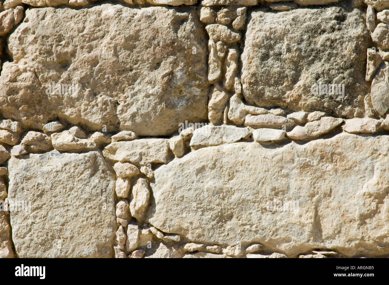 Stone wall detail, small fill in stones, Citadel, Jebel al-Qala'a, Amman, Hashemite Kingdom of Jordan, Middle East. DSC 5412 Stock Photo