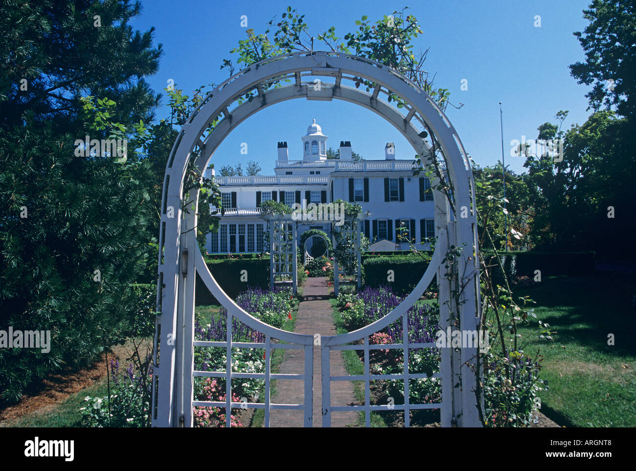Trellis style gates at the entrance of the Mayflower Society Museum in