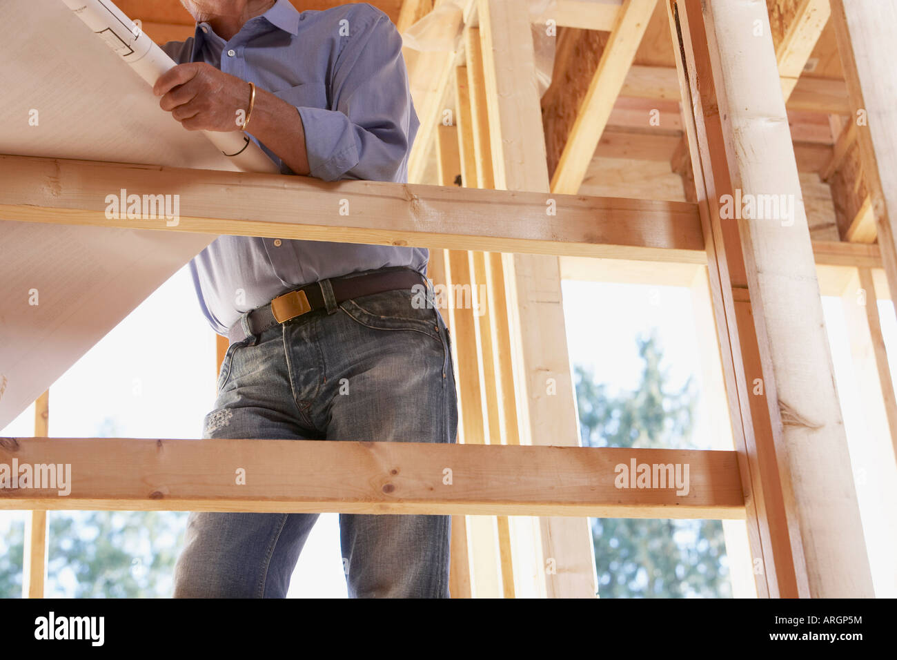 Man with Blueprint on Construction Site Stock Photo - Alamy