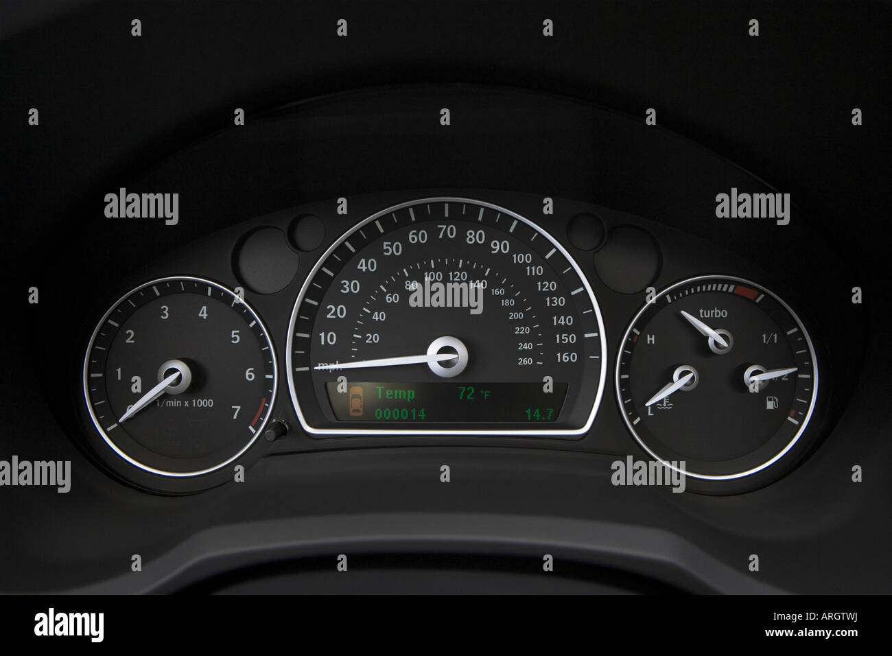 2007 Saab 9-3 2.0T Sport Combi in Blue - Speedometer/tachometer Stock Photo