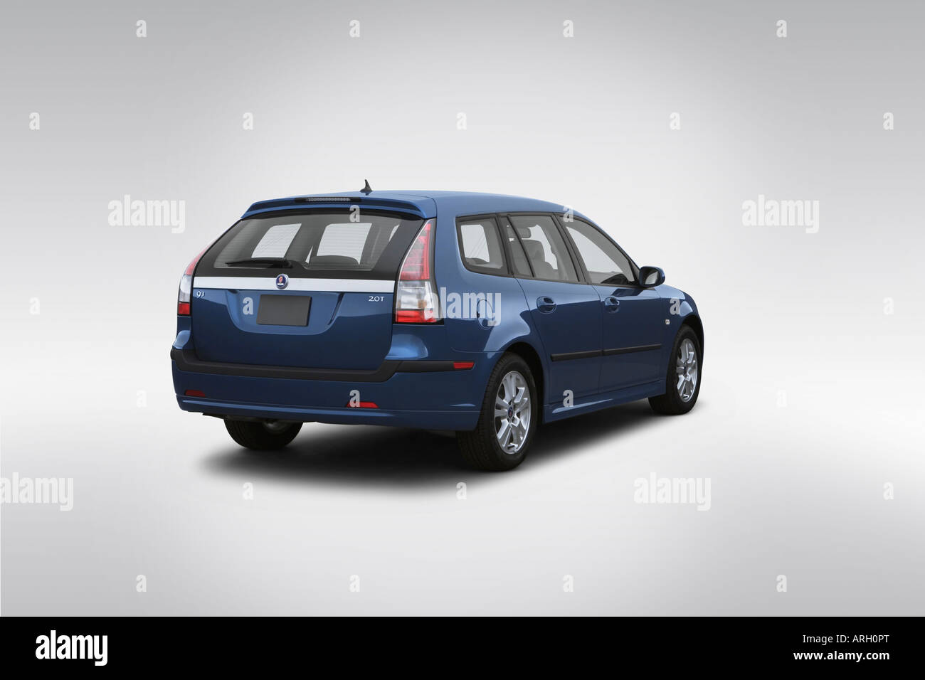 2007 Saab 9-3 2.0T Sport Combi in Blue - Rear angle view Stock Photo