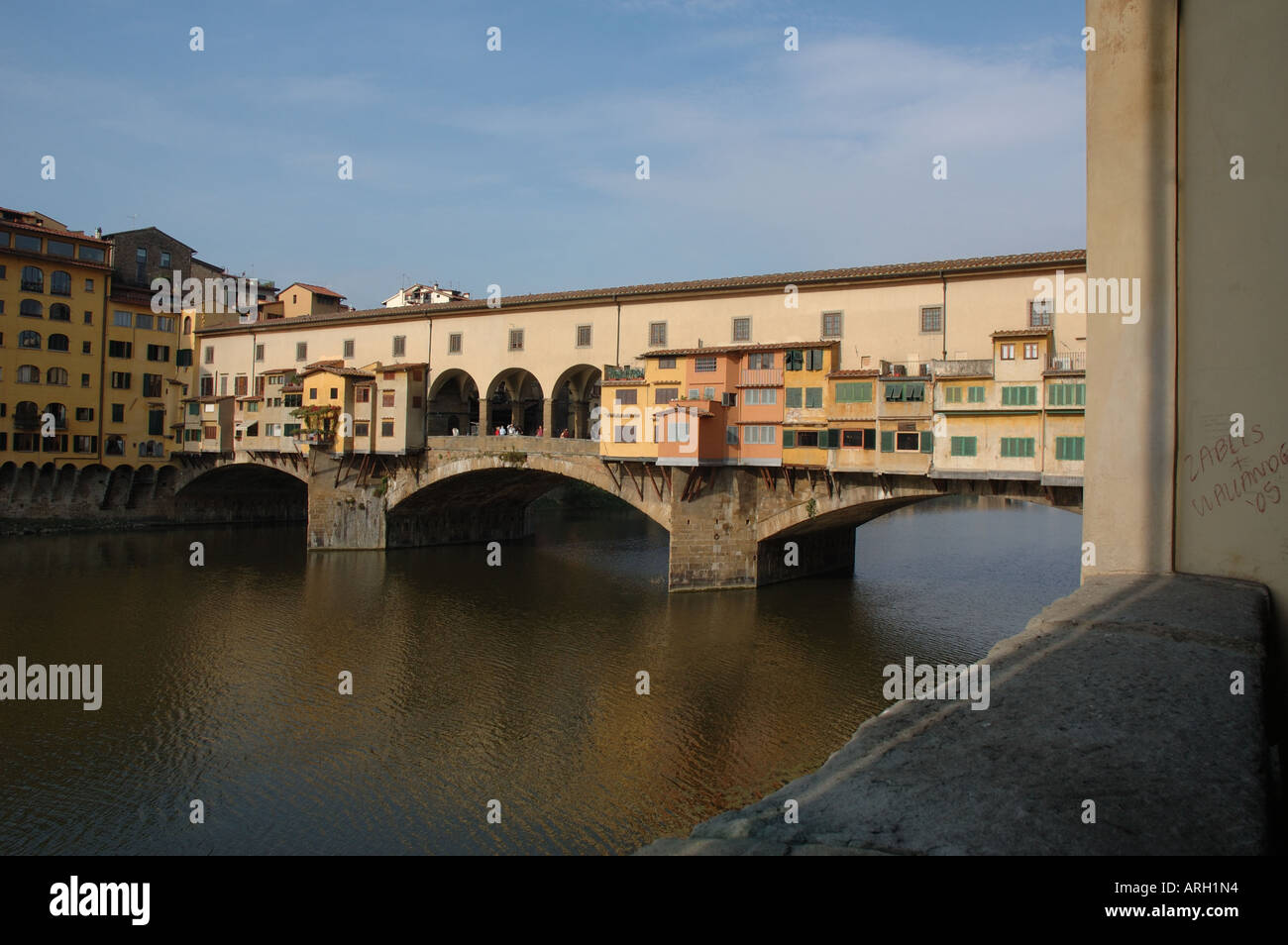 Ponte Vecchio seen from Lungarno di Archibusieri in Florence Stock Photo