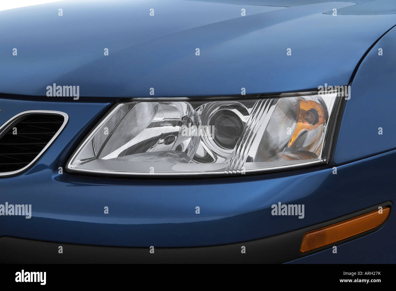 2007 Saab 9-3 2.0T Sport Combi in Blue - Headlight Stock Photo